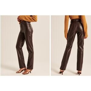 Abercrombie & Fitch 90's Straight Ultra High Rise Brown Faux Leather Pant SZ 37